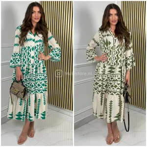 Aztec Maxi Dress Pleated Button Dress