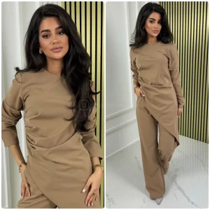 Pleated Waist Oblique Wide Leg Set