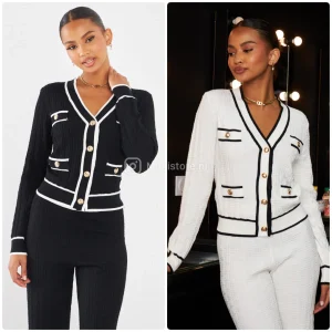 Beautiful Material Cardigan Wide Leg Set Golden Buttons 2315