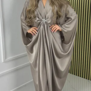 Brooch Detail Oversized Satin Dress