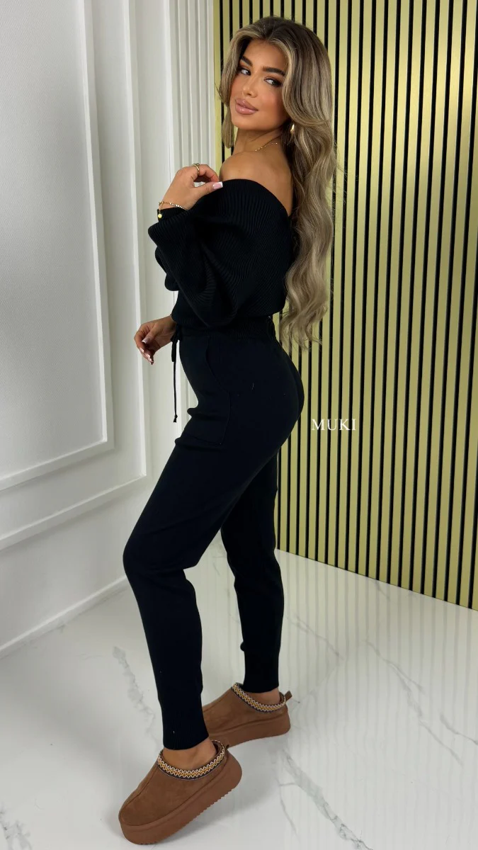 BY FARAH Premium Knit Rib V Neck Crop Top + Jogger Set - Afbeelding 7