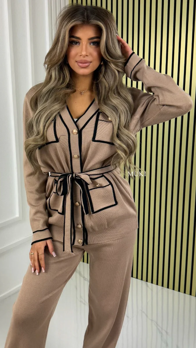 BY FARAH Premium Knit Tie Belt Set Golden Button Details - Afbeelding 7