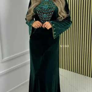 BY FARAH Tie Belt Velvet Oceanblue Diamonds Dress