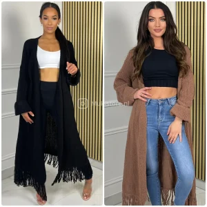 Cardigan Tie Belt Ruffle Detail