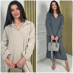 Corduroy V Neck Thick Ribbed Dress