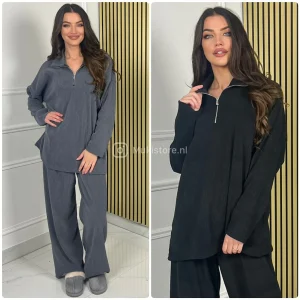 Corduroy Zipper Wide Leg Set