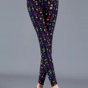Blauwe legging met gekleurde letters
