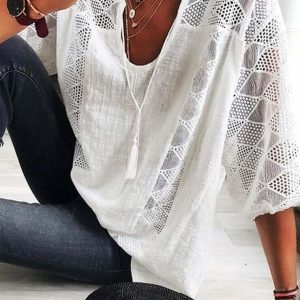 Boho Elegantie U-Hals Kantblouse voor Dames - Chic en Comfortabel