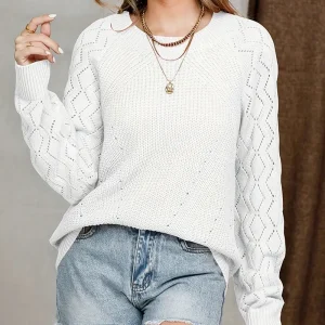 Zara - Gebreide Trui met Oogjesmotief en Ronde Hals voor Dames