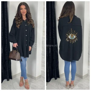 Cheesecloth Blouse Dress Sequin Golden Eye