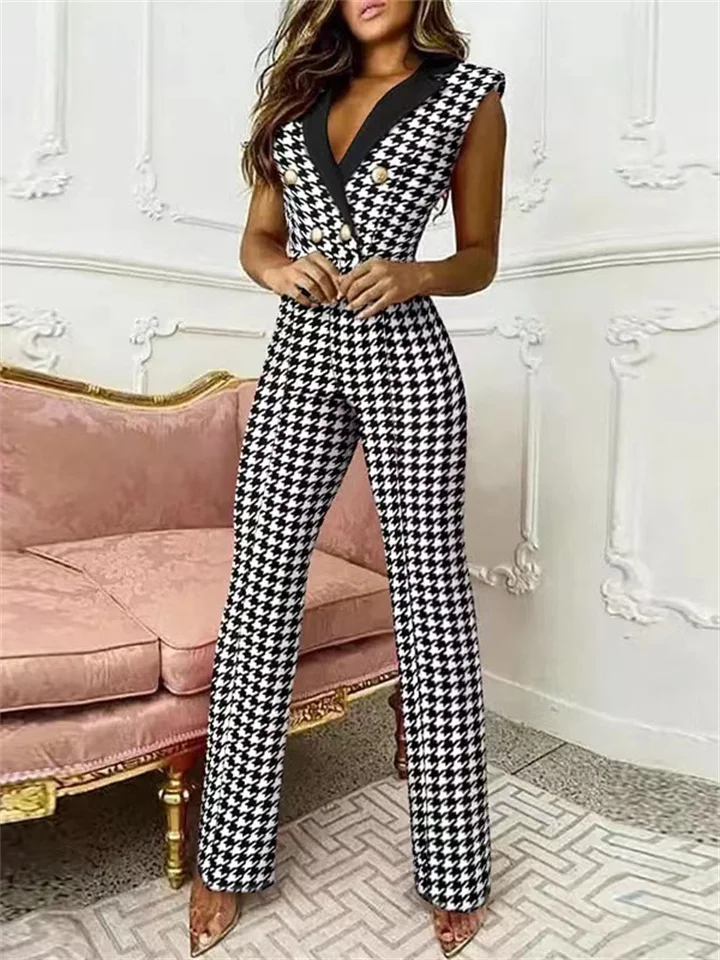 Elodie - Jumpsuit met V-hals en Pied-de-Poule Print | Trendy en Elegant - Afbeelding 7