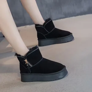 LunaSole - Suède Gevoerde Enkelboots met Plateauzool