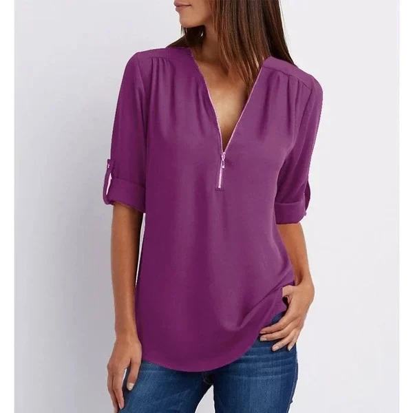 Stijlvolle V-Hals Blouse – Veelzijdig en Elegant - Afbeelding 7