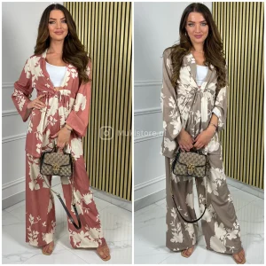 2 pcs Set Flower Print Tie Belt Vest Wide Legs