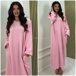 Folded Sleeves Oversized Basic Dress With Pockets