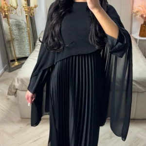 Pleated Satin Dress Integrated Shawl
