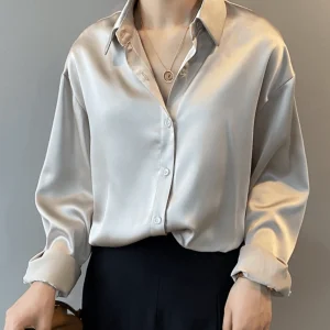 Elegante Geknoopte Satijnen Zijdeblouse voor Dames | Stijlvolle en Luxe Blouse voor Elke Gelegenheid