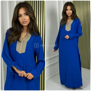 Golden Embroidery V Neck Collar Maxi Dress M5177