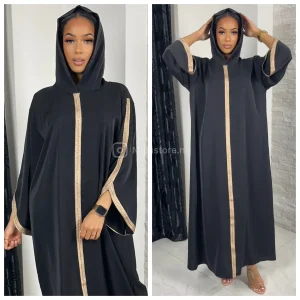 Headscarf Abaya Golden Embroidery Sleeves And Mid Stripe
