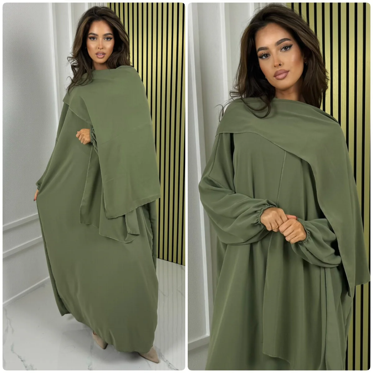 Super Oversized Gloss Abaya With Headscarf MADE IN ITALY - Afbeelding 3