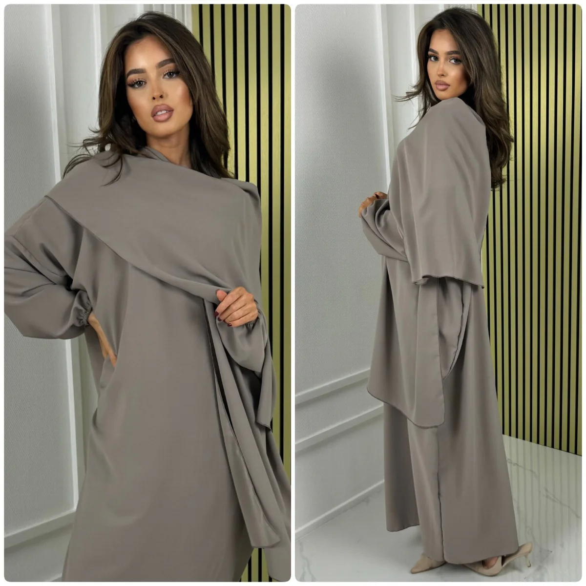 Super Oversized Gloss Abaya With Headscarf MADE IN ITALY - Afbeelding 2