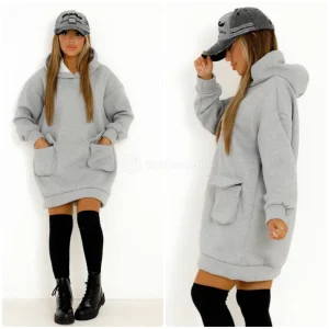 Hoodie Dress Double Puff Pockets
