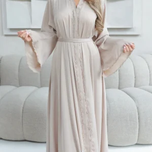 786 | Wave Diamond Detail Abaya + Tie Belt Dress + Scarf