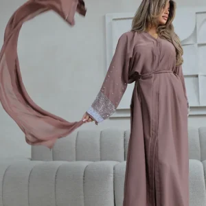 786 | Pearls Detail Abaya + Tie Belt + Scarf