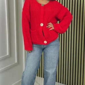 Crop Cardigan Pockets 3 Golden Buttons