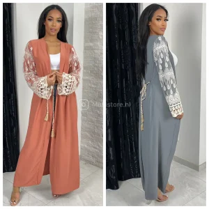 Kimono Tie Belt Lace Detail Sleeves