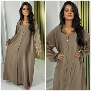 Maxi Oversized Satin Blouse Dress Golden Butons