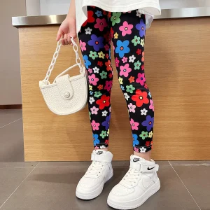 Zwarte legging met gekleurde bloemen