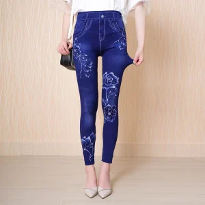 Gebloemde jeanslook legging