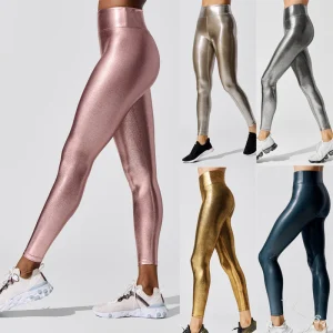 Metallic legging met brede tailleband