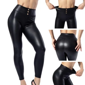 Zwarte leder look legging
