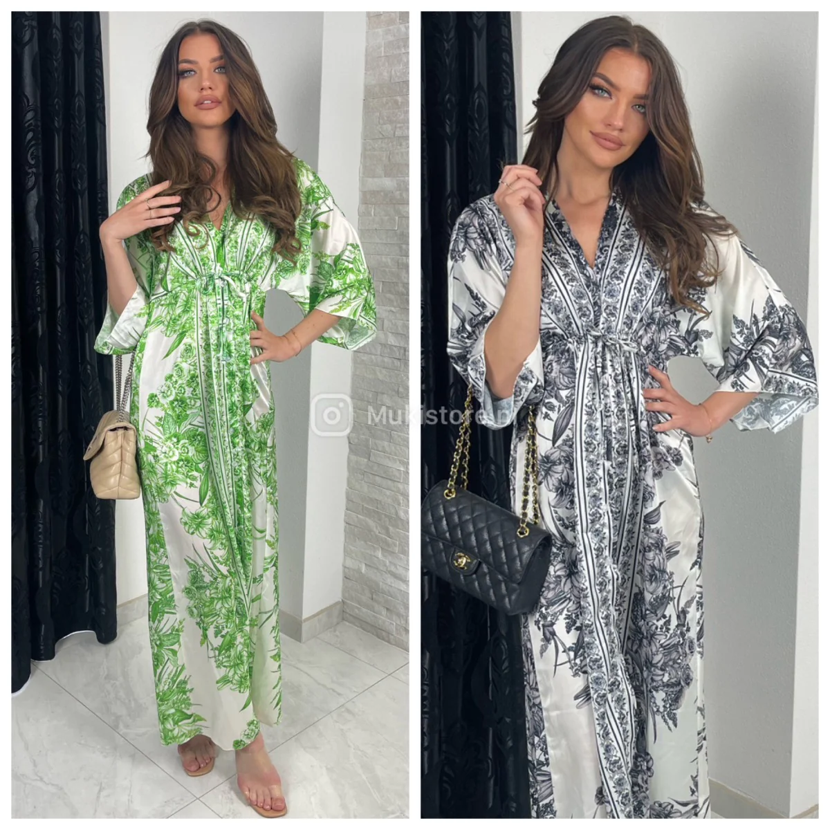 Tie Belt Oriental Satin Maxi Blouse Dress Tiktok Hit - Afbeelding 4