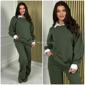 Oversized Blouse Detail Jogging Material Wide Leg Set