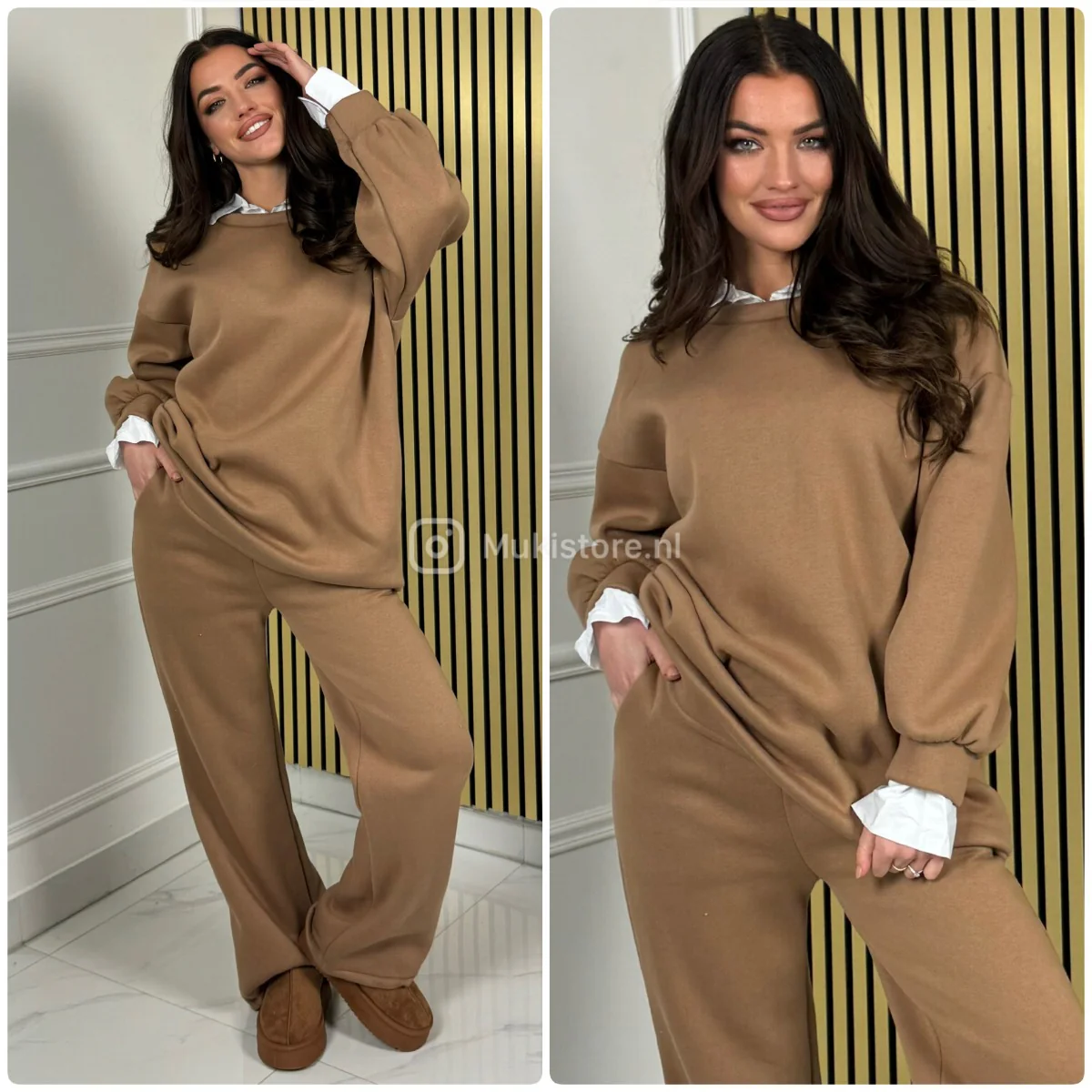 Oversized Blouse Detail Jogging Material Wide Leg Set - Afbeelding 3