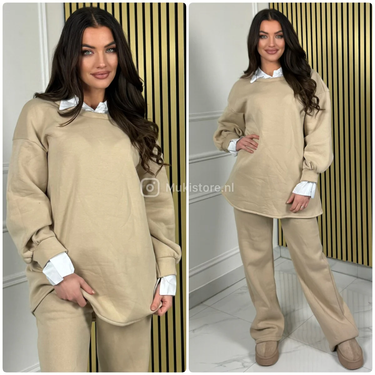 Oversized Blouse Detail Jogging Material Wide Leg Set - Afbeelding 5