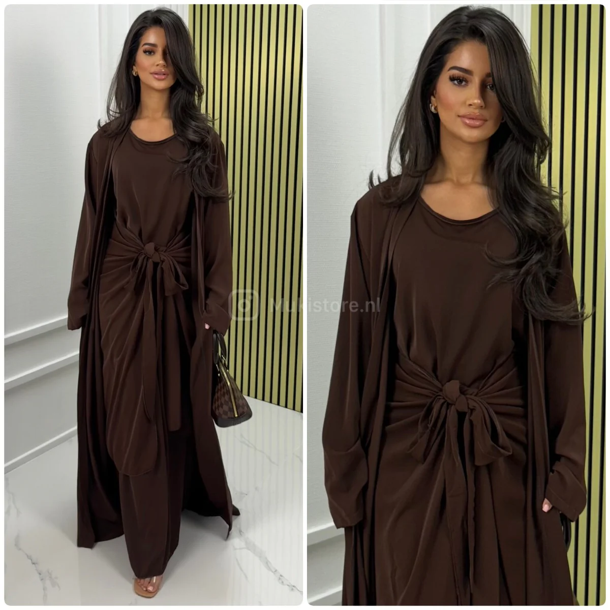 Oversized Kimono+ Dress +  Tie Belt Knot Waist Skirt Set