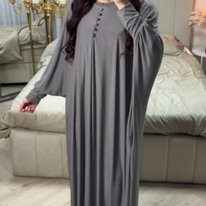 Oversized Pocets Abaya Button Detail