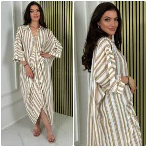 Oversized Wrap Blouse Stripes Dress