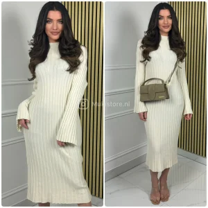 Thick Ribbed Dress Knitwear Pbt Wide Sleeves