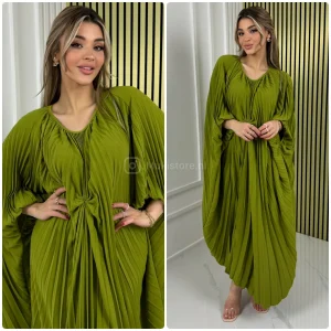 Pleated Oversized Wrap Detail Dress