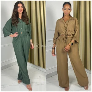 Premium Quality Summer Blouse Set Pocket Detail Wide Legs