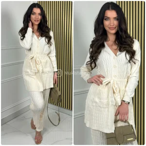 Premium Cable Cardigan Tie Belt Stretch Set M2568