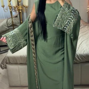 Premium Embroidery Kimono+Underdress Tie Belt 2pcs Set