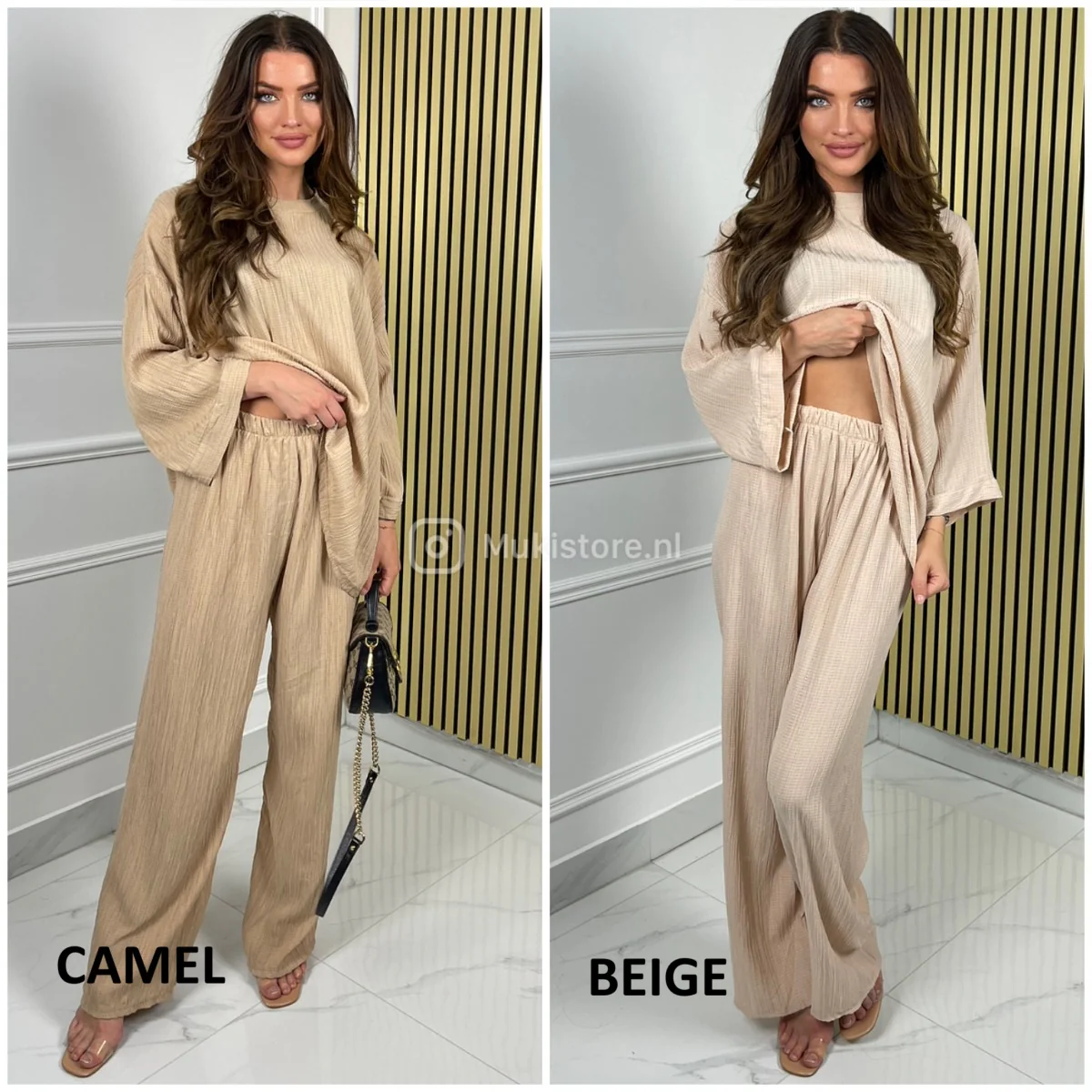 Long Sleeves Stripe Material Basic Wide Leg Set - Afbeelding 6