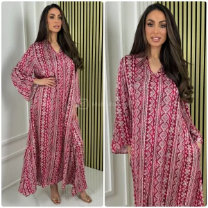 Printed V Neck Silk Maxi