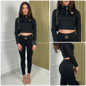 Ribbed Crop Set Gold Details M6163